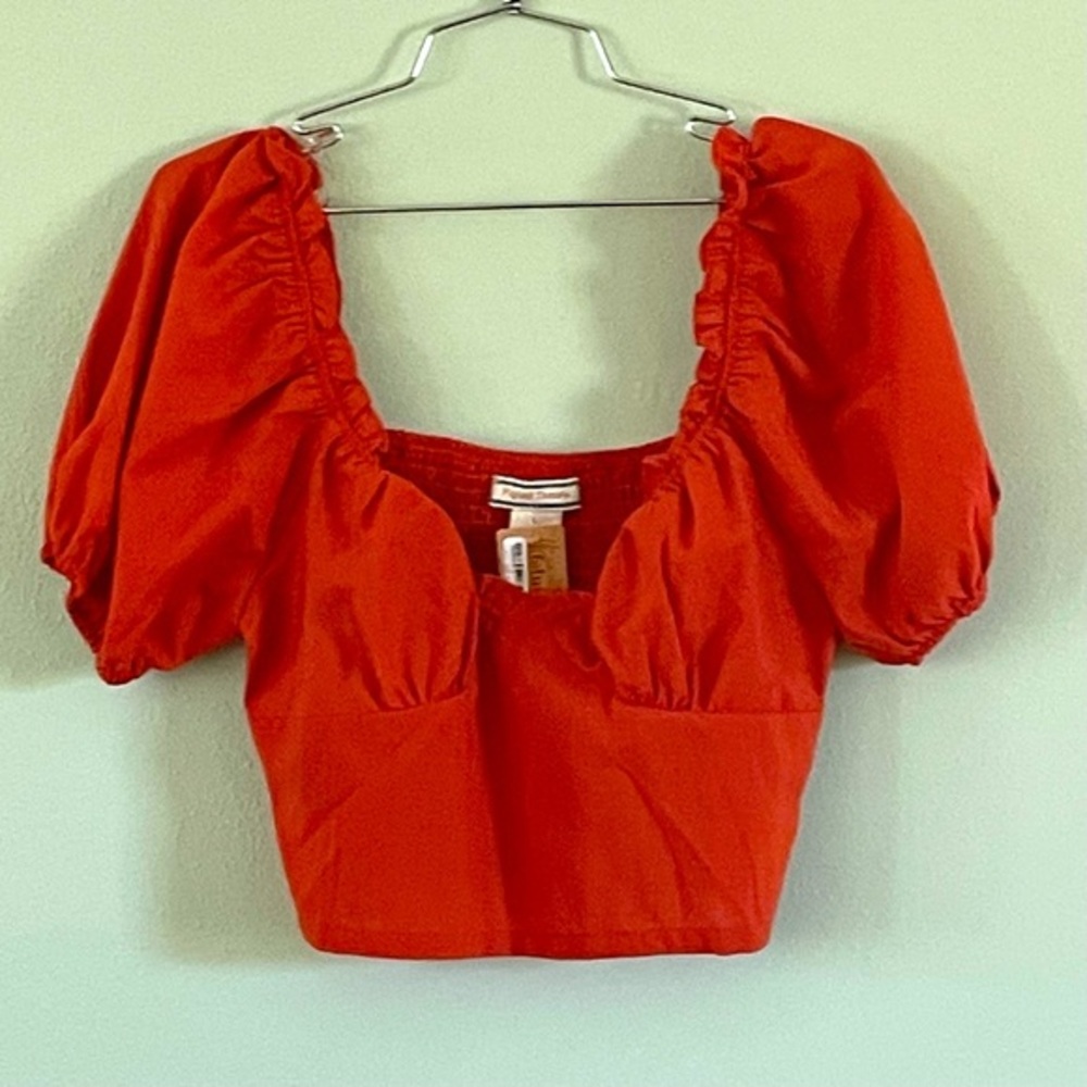Flying Tomato Red Puff Sleeve Crop Top